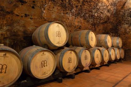 Los barriles bajo la roca en pleno centro de Tordesillas. Foto: Bodegas Muelas