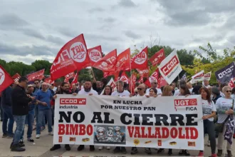 Concentración de la plantilla de trabajadores de Bimbo frente a la sede de las Cortes de Castilla y León. FOTO: UGTCyL