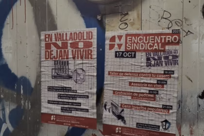 Pegada de carteles en Valladolid. Foto: Sindicato de Vivienda de Valladolid
