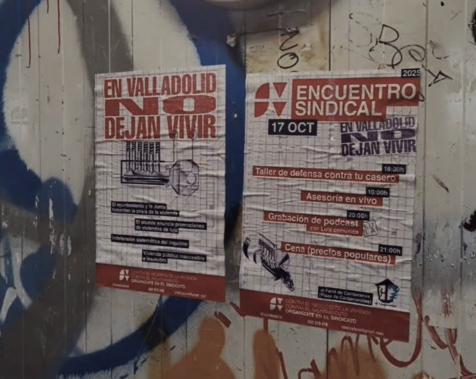 Pegada de carteles en Valladolid. Foto: Sindicato de Vivienda de Valladolid