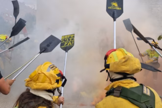 Concentración de bomberos forestales el año pasado frente a las Cortes de Castilla y León. Foto: ATIFCYL