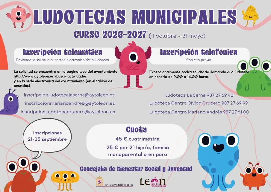 Cartel Ludotecas Municipales de León-2026-27